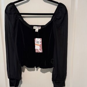 Black Velvet/sheer sleeves Women's Blouse